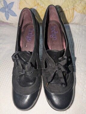Indigo by Clarks Lea Jungle Java Lace Up Black Leather Pumps
